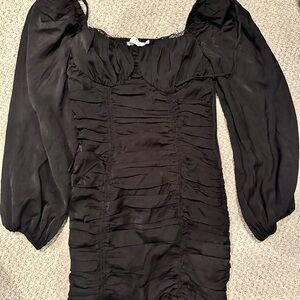 Astr Black Long Sleeve Ruched Dress